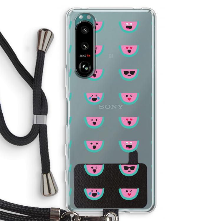 Smiley watermeloenprint: Sony Xperia 5 III Transparant Hoesje met koord