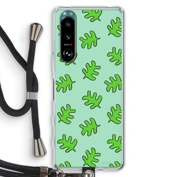 Groene blaadjes: Sony Xperia 5 III Transparant Hoesje met koord