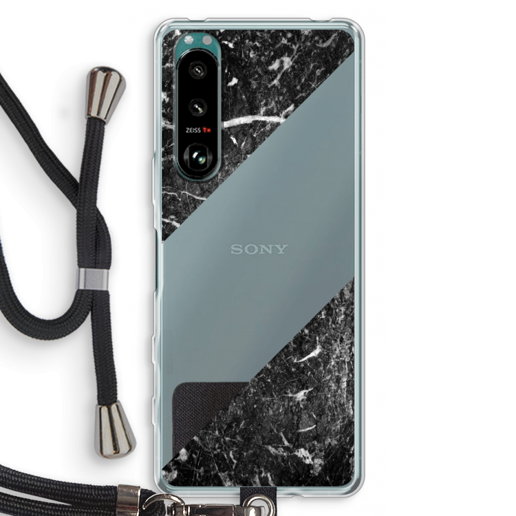 Zwart marmer: Sony Xperia 5 III Transparant Hoesje met koord