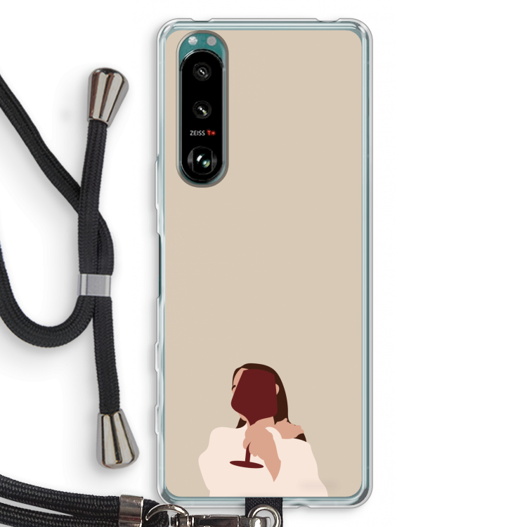 I drink wine: Sony Xperia 5 III Transparant Hoesje met koord