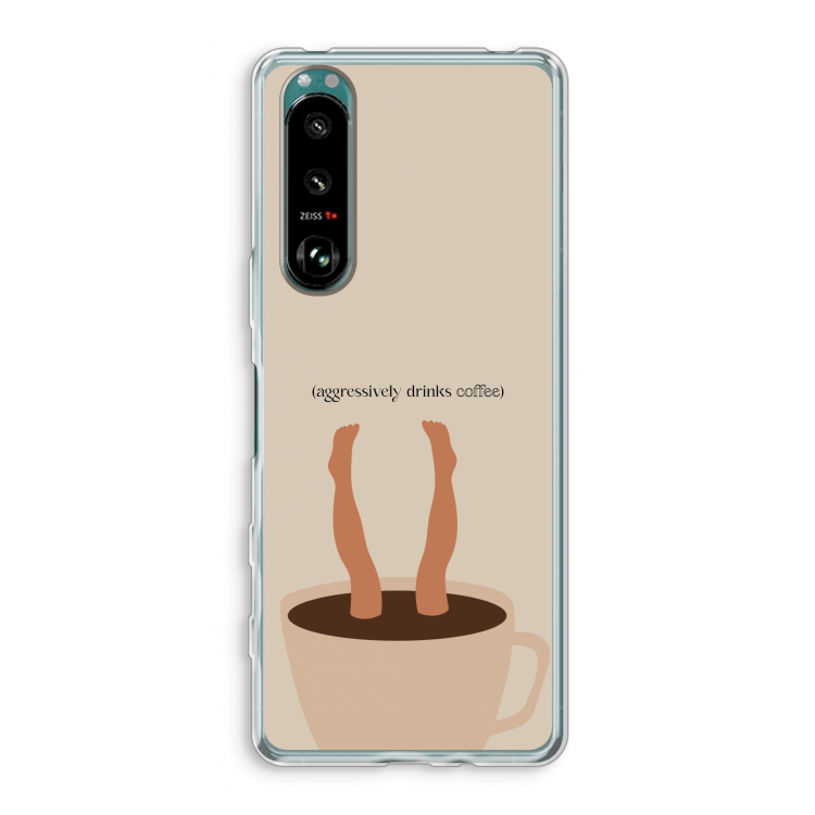 Aggressively drinks coffee: Sony Xperia 5 III Transparant Hoesje