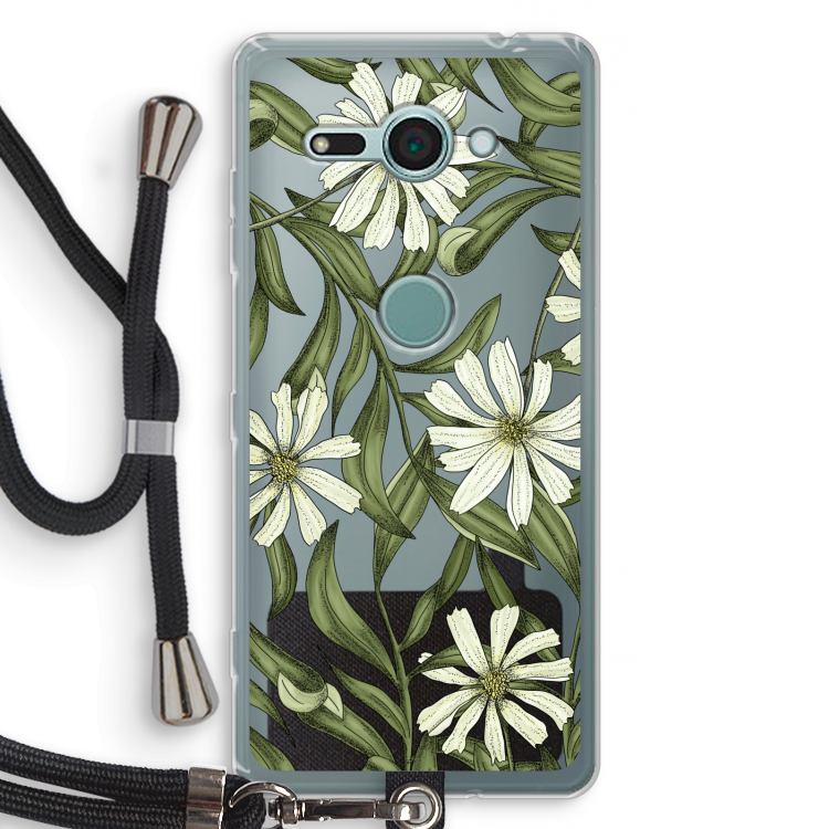 Wit bloemenpatroon: Sony Xperia XZ2 Compact Transparant Hoesje met koord