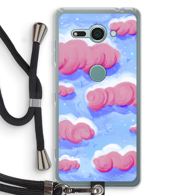 Roze wolken met vogels: Sony Xperia XZ2 Compact Transparant Hoesje met koord