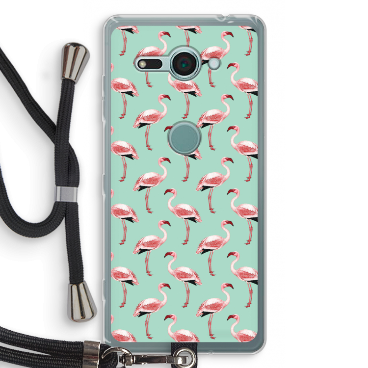 Flamingoprint groen: Sony Xperia XZ2 Compact Transparant Hoesje met koord