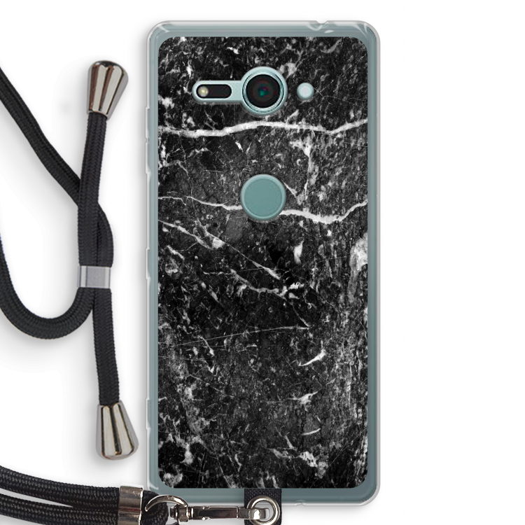 Zwart marmer: Sony Xperia XZ2 Compact Transparant Hoesje met koord