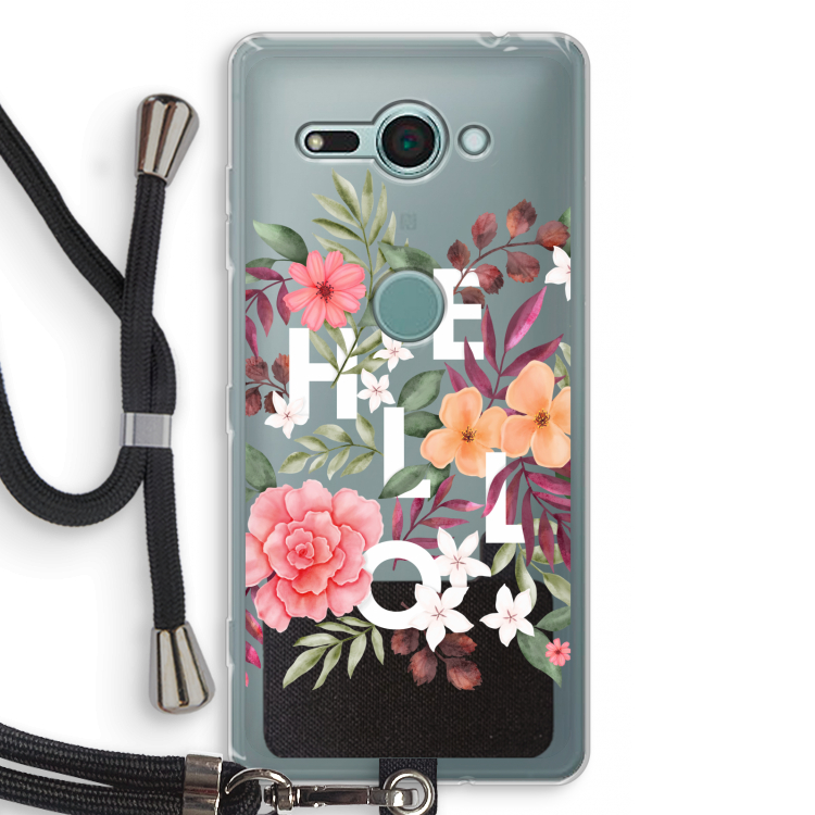 Hello in flowers: Sony Xperia XZ2 Compact Transparant Hoesje met koord