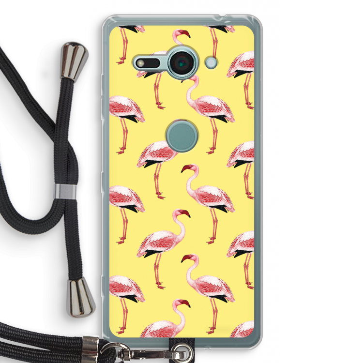 Flamingo's geel: Sony Xperia XZ2 Compact Transparant Hoesje met koord