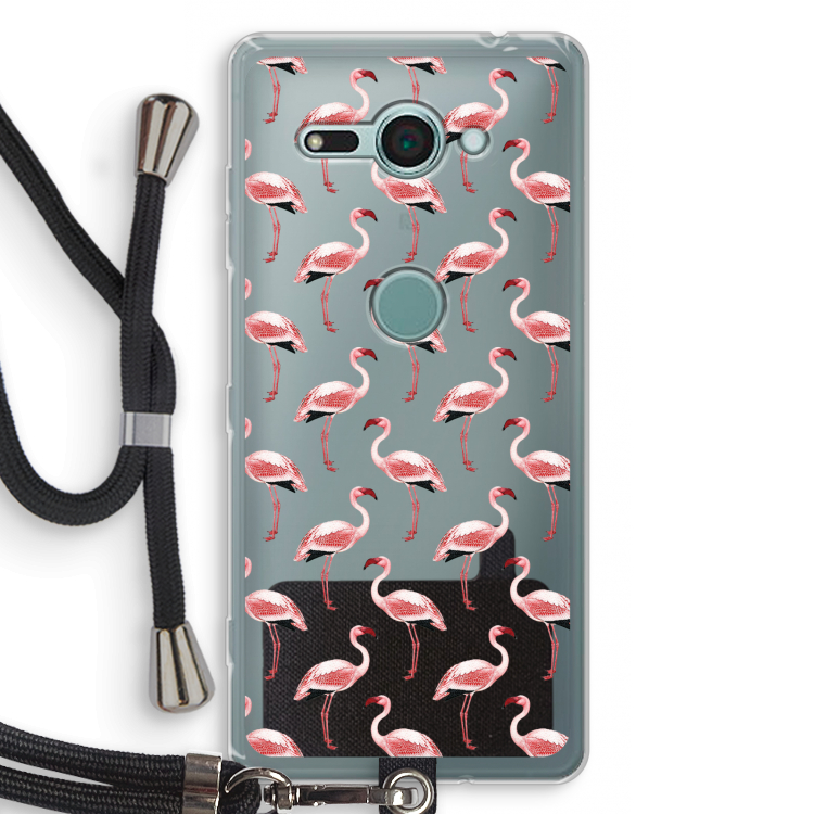 Flamingoprint groen: Sony Xperia XZ2 Compact Transparant Hoesje met koord