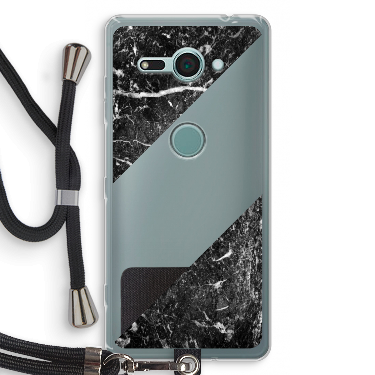 Zwart marmer: Sony Xperia XZ2 Compact Transparant Hoesje met koord