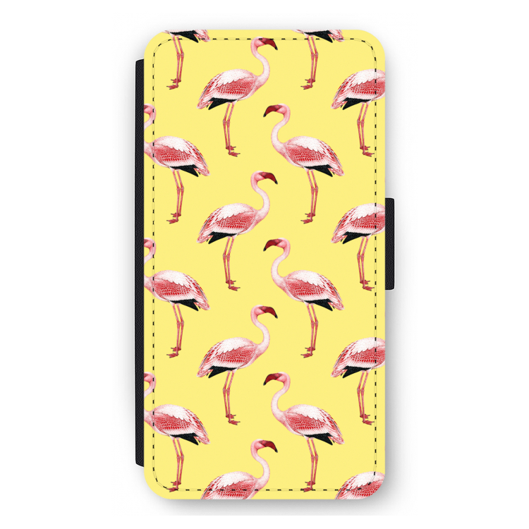 Flamingo's geel: iPhone 11 Pro Max Flip Hoesje