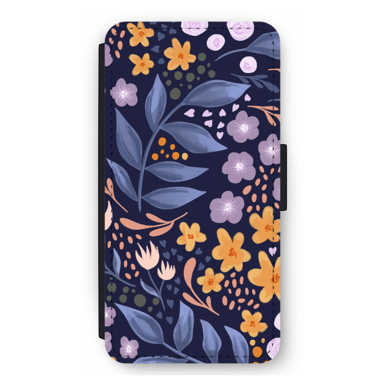 Flowers with blue leaves: iPhone 11 Pro Max Flip Hoesje