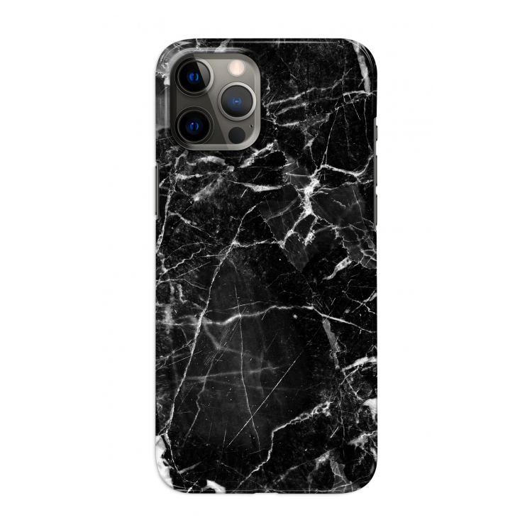 Zwart Marmer 2: Volledig geprint iPhone 12 Hoesje