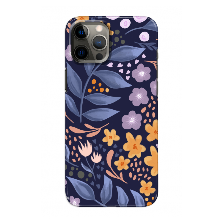 Flowers with blue leaves: Volledig geprint iPhone 12 Hoesje