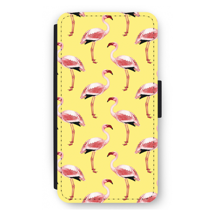 Flamingo's geel: iPhone 12 mini Flip Hoesje