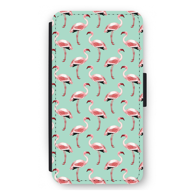 Flamingoprint groen: iPhone 12 mini Flip Hoesje
