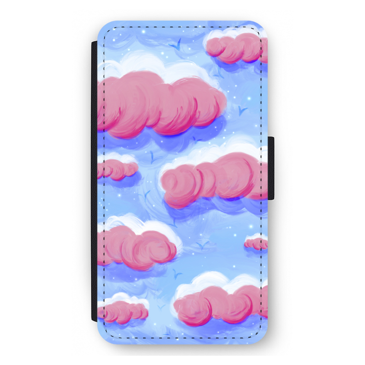 Roze wolken met vogels: iPhone 12 mini Flip Hoesje