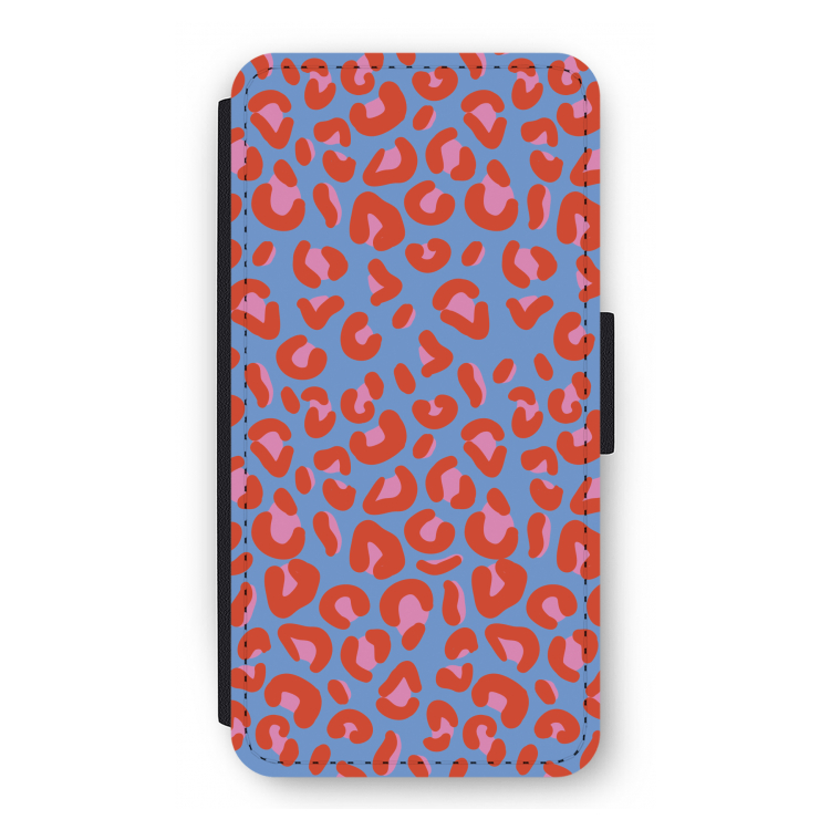 Leopard blue: iPhone 12 Pro Flip Hoesje