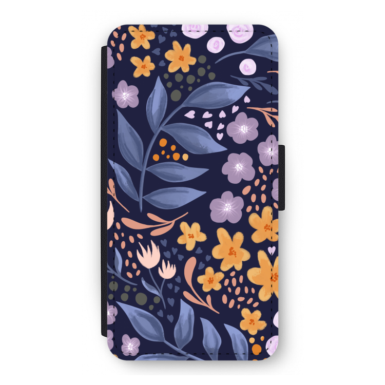 Flowers with blue leaves: iPhone 12 Pro Flip Hoesje