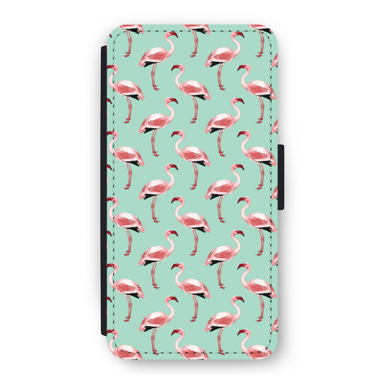 Flamingoprint groen: iPhone 12 Pro Flip Hoesje