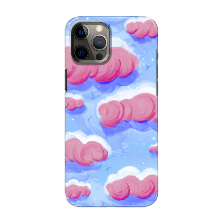 Roze wolken met vogels: Volledig geprint iPhone 12 Pro Hoesje