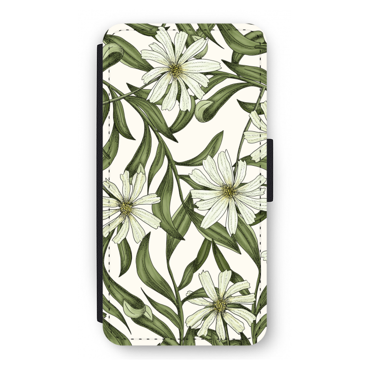 Wit bloemenpatroon: iPhone 12 Pro Flip Hoesje