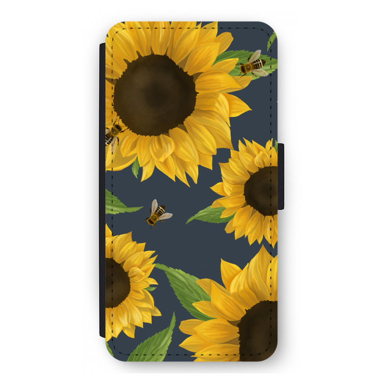 Sunflower and bees: iPhone 12 Pro Max Flip Hoesje