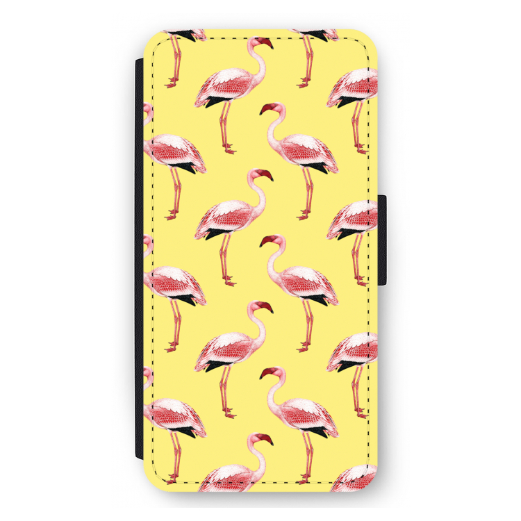 Flamingo's geel: iPhone 12 Pro Max Flip Hoesje