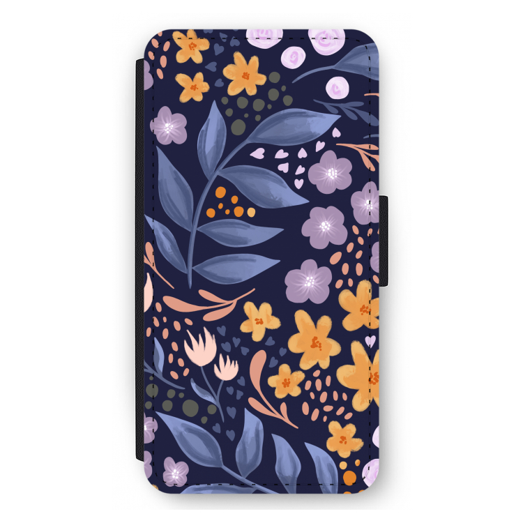 Flowers with blue leaves: iPhone 12 Pro Max Flip Hoesje