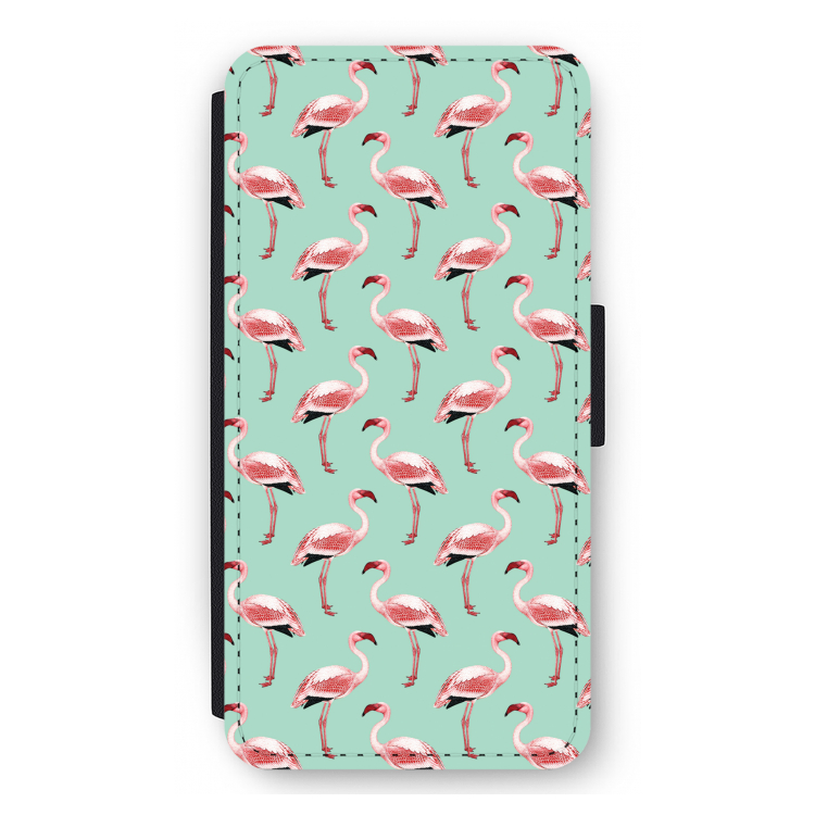 Flamingoprint groen: iPhone 12 Pro Max Flip Hoesje