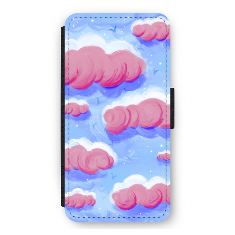 Roze wolken met vogels: iPhone 12 Pro Max Flip Hoesje