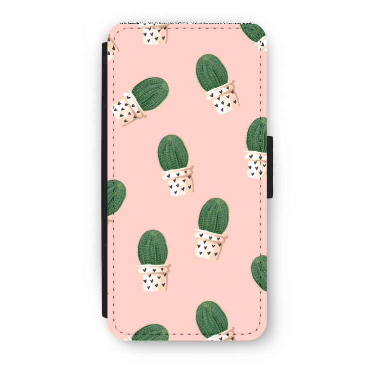 Cactusprint roze: iPhone 7 Flip Hoesje