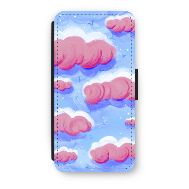 Roze wolken met vogels: iPhone 7 Flip Hoesje