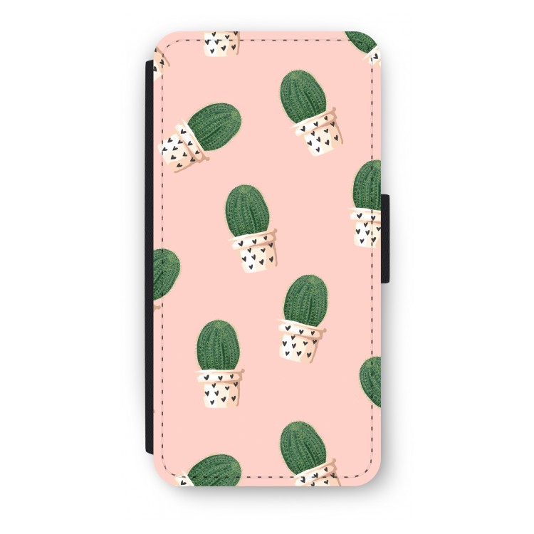 Cactusprint roze: iPhone 8 Flip Hoesje