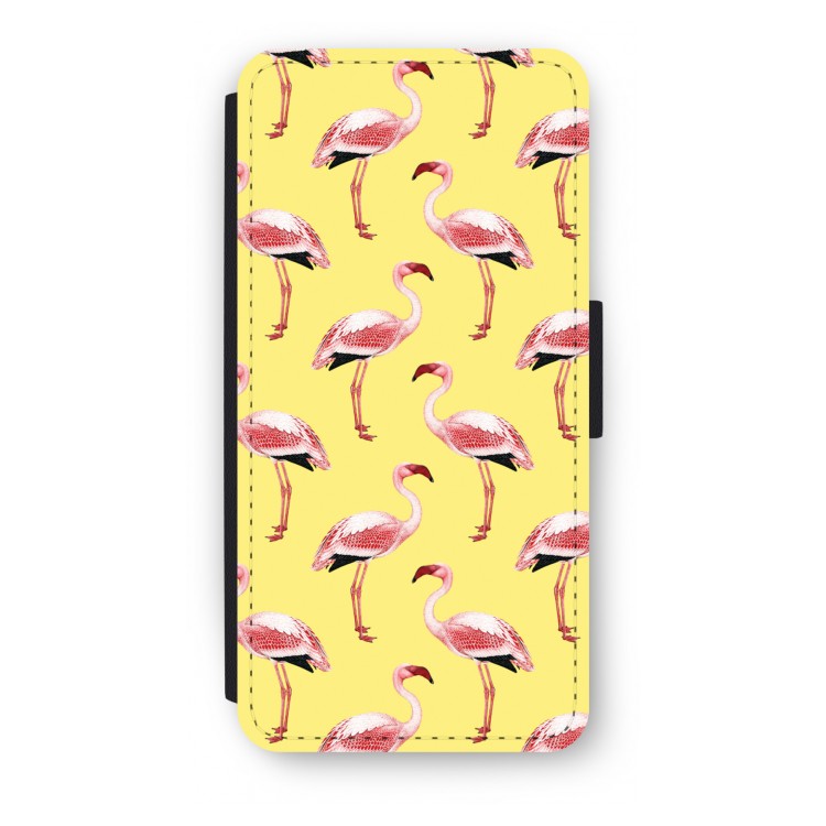 Flamingo's geel: iPhone 8 Flip Hoesje