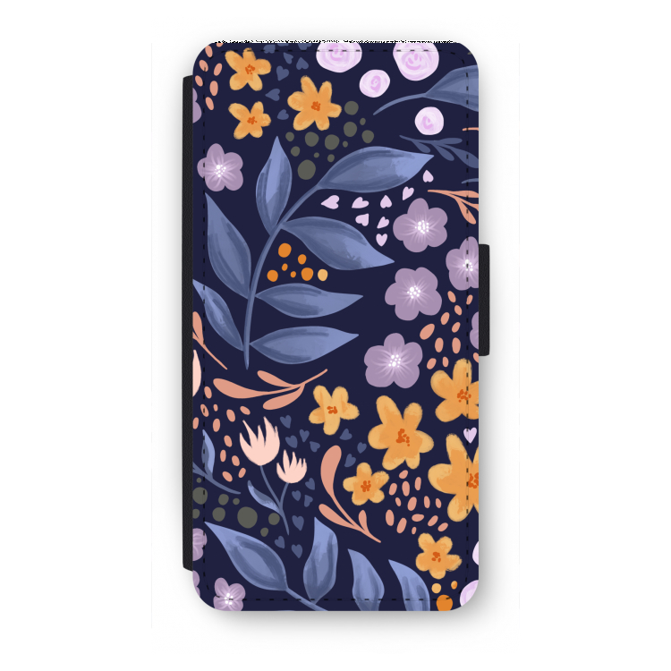 Flowers with blue leaves: iPhone 8 Flip Hoesje