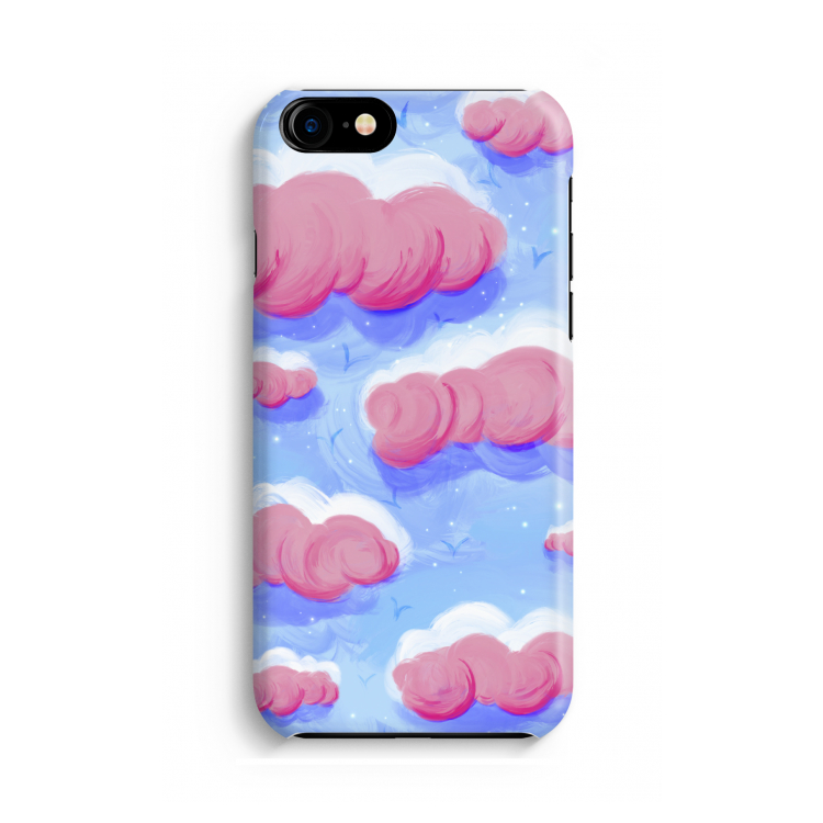 Roze wolken met vogels: Volledig geprint iPhone SE 2020 Hoesje