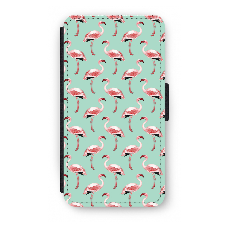 Flamingoprint groen: iPhone X Flip Hoesje