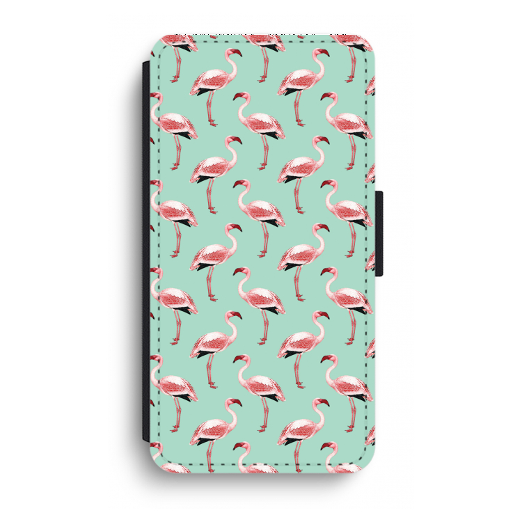 Flamingoprint groen: iPhone XR Flip Hoesje