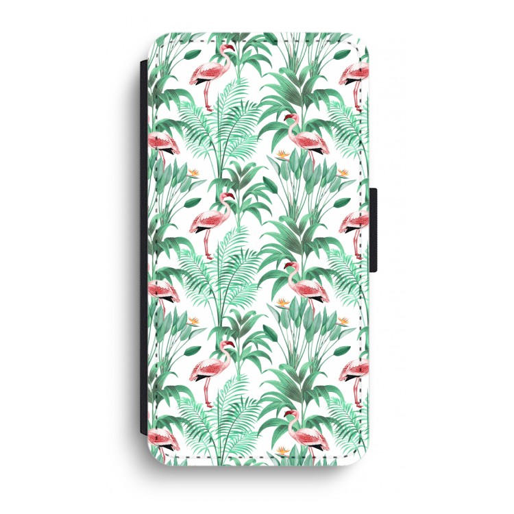 Flamingo bladeren: iPhone XR Flip Hoesje