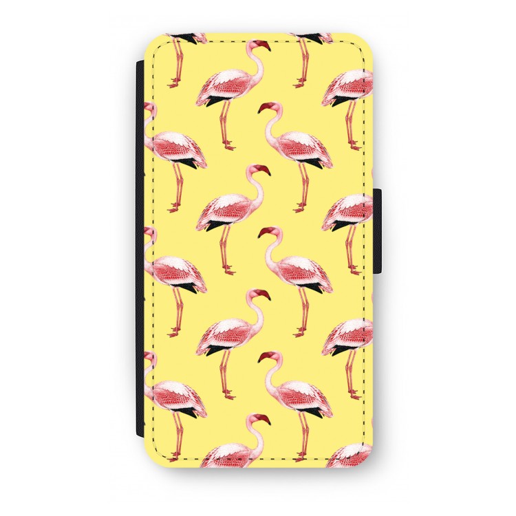 Flamingo's geel: iPhone XS Flip Hoesje