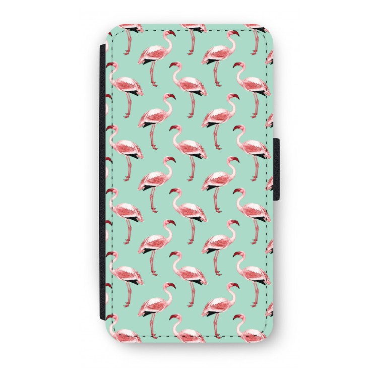 Flamingoprint groen: iPhone XS Flip Hoesje