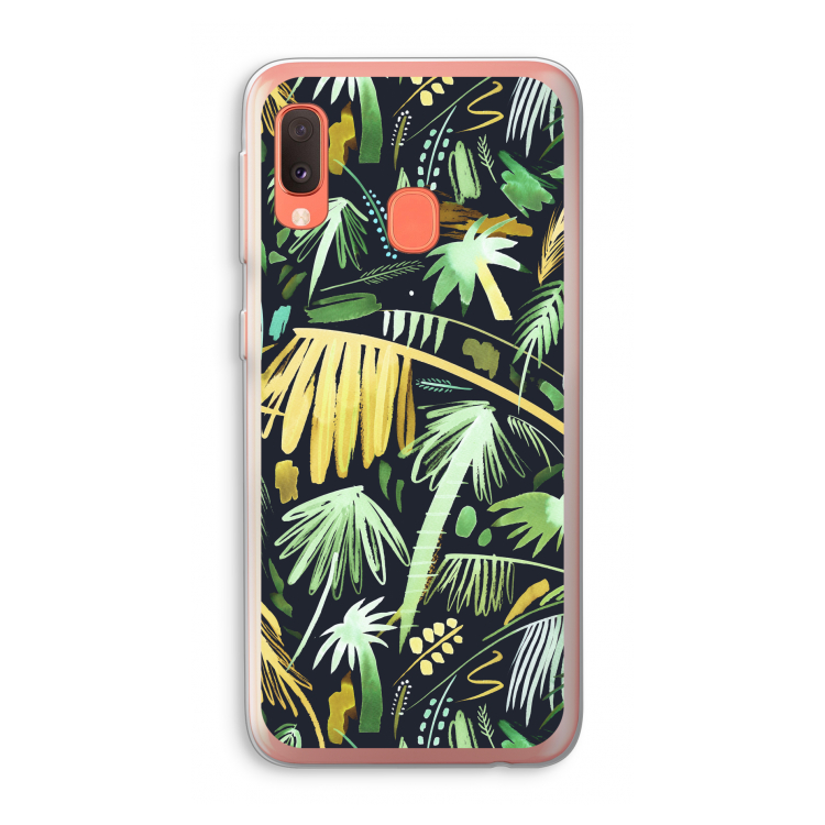 Tropical Palms Dark: Samsung Galaxy A20e Transparant Hoesje