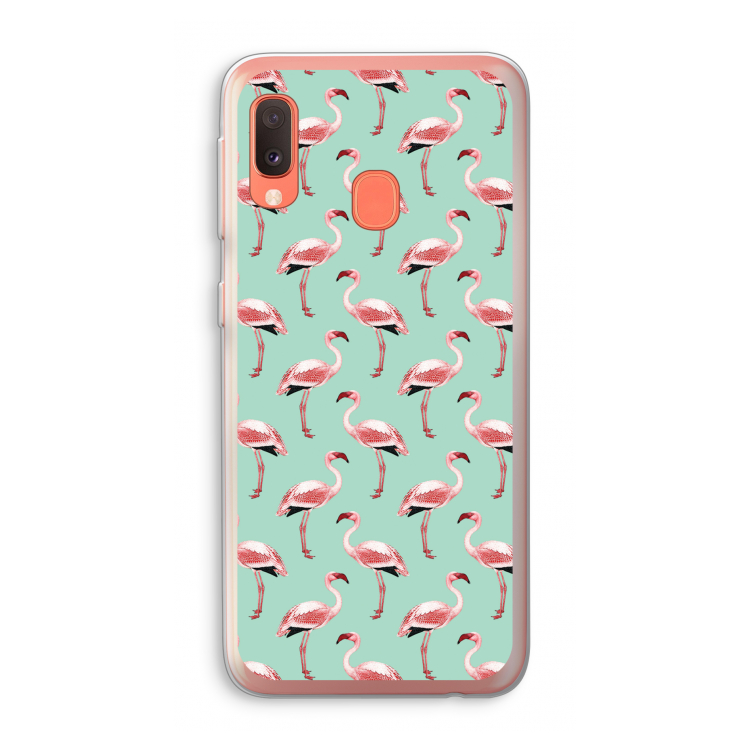 Flamingoprint groen: Samsung Galaxy A20e Transparant Hoesje