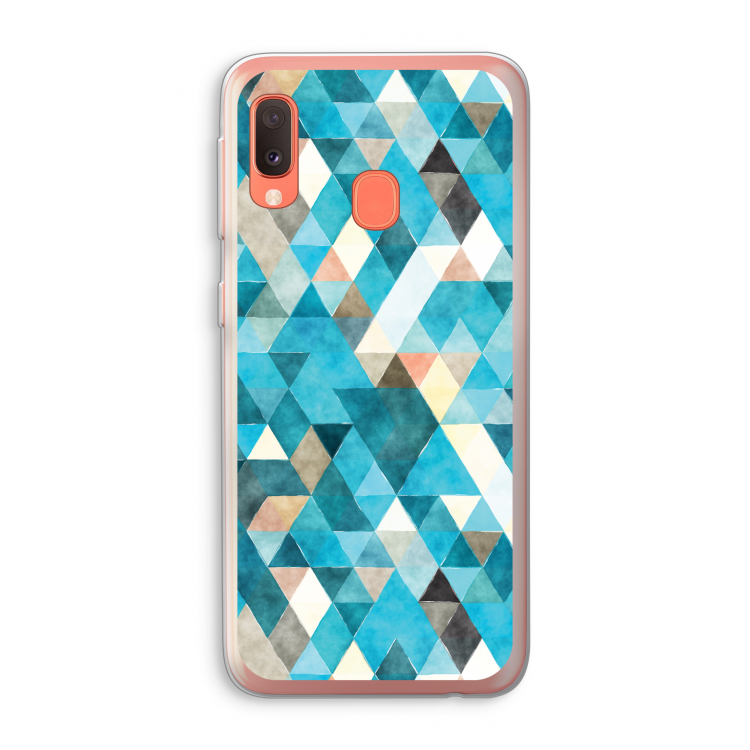 Gekleurde driehoekjes blauw: Samsung Galaxy A20e Transparant Hoesje