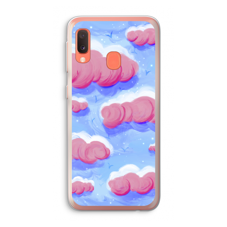 Roze wolken met vogels: Samsung Galaxy A20e Transparant Hoesje