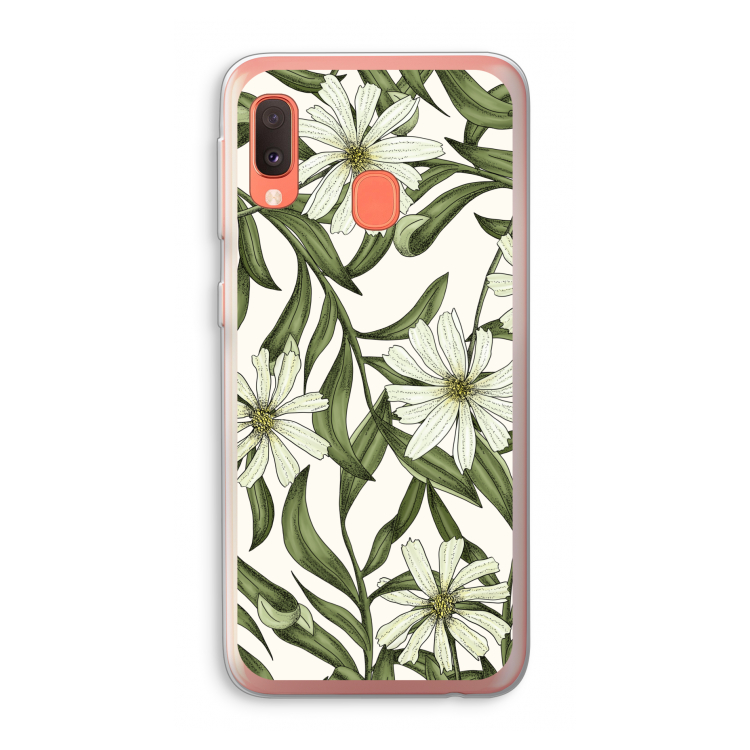 Wit bloemenpatroon: Samsung Galaxy A20e Transparant Hoesje