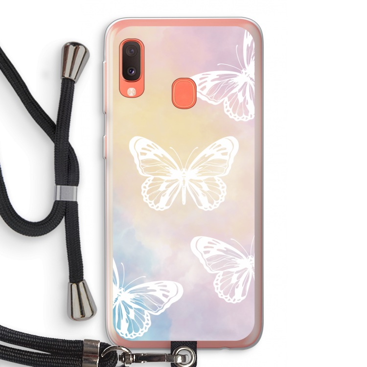 White butterfly: Samsung Galaxy A20e Transparant Hoesje met koord