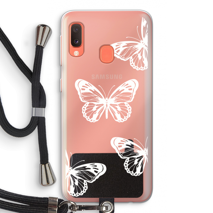 White butterfly: Samsung Galaxy A20e Transparant Hoesje met koord