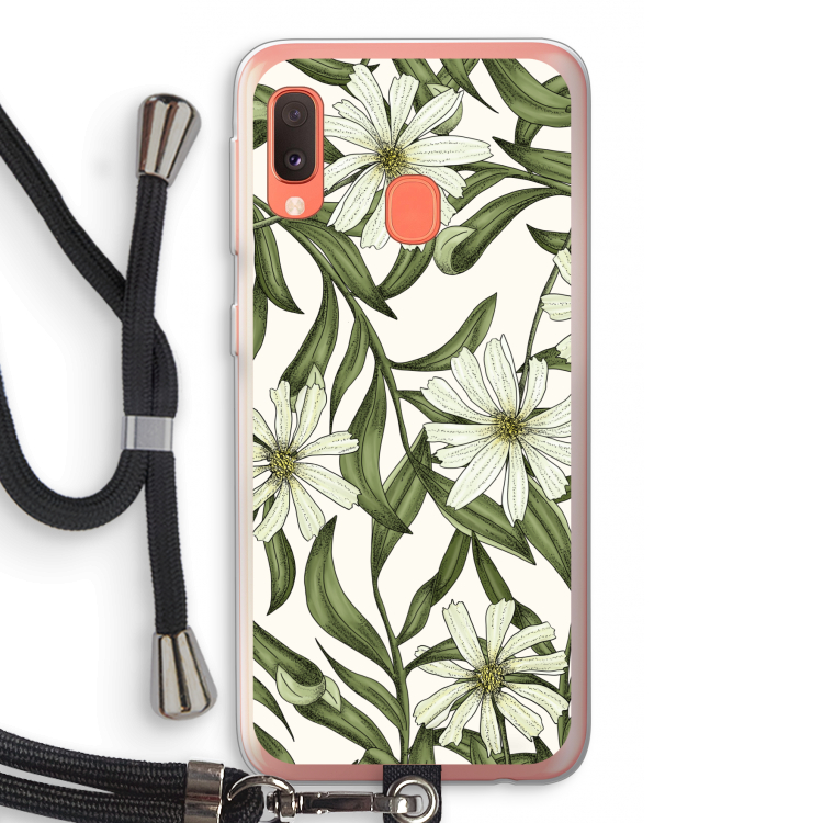 Wit bloemenpatroon: Samsung Galaxy A20e Transparant Hoesje met koord