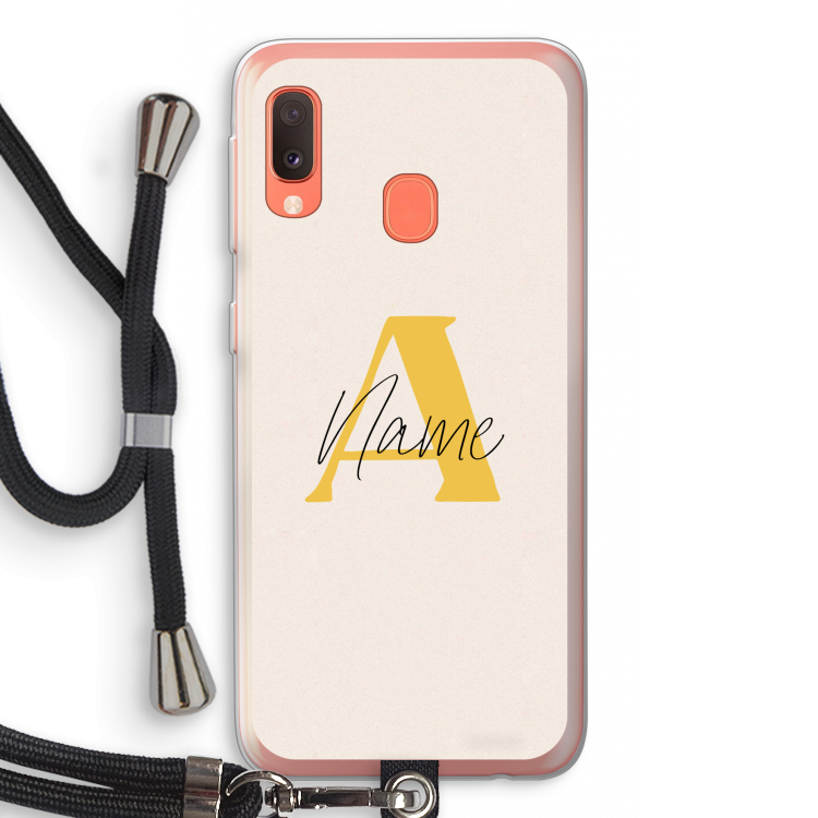 Amber Script: Samsung Galaxy A20e Transparant Hoesje met koord